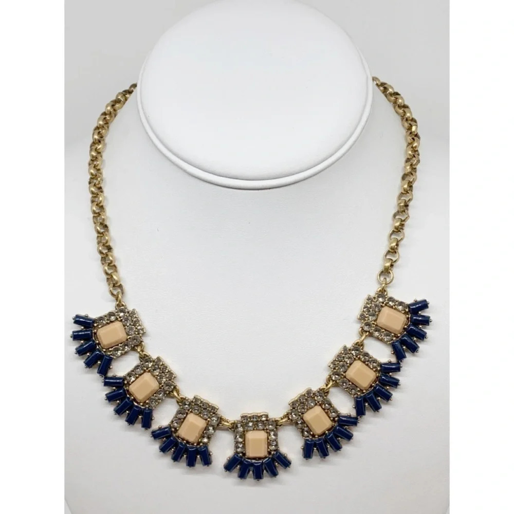 J. Crew Navy Tan Crystal Necklace